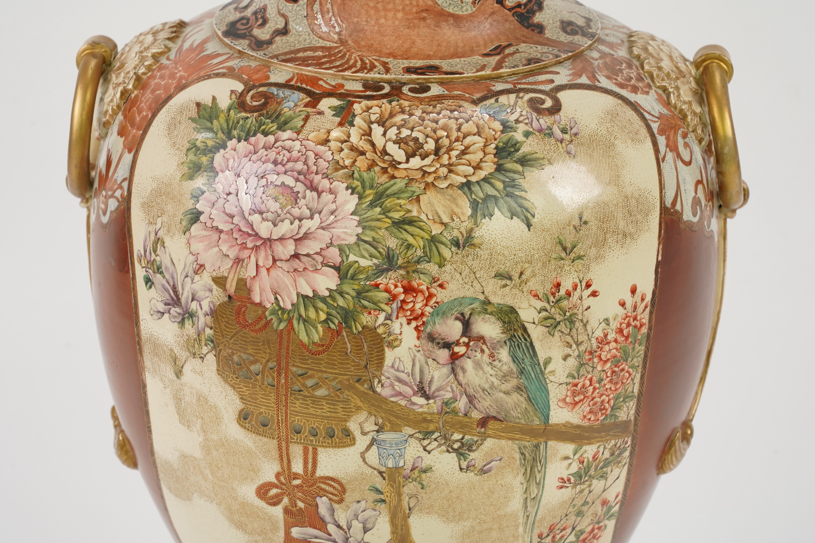 A large Japanese Satsuma vase and stand, by Kinkozan, Meiji period